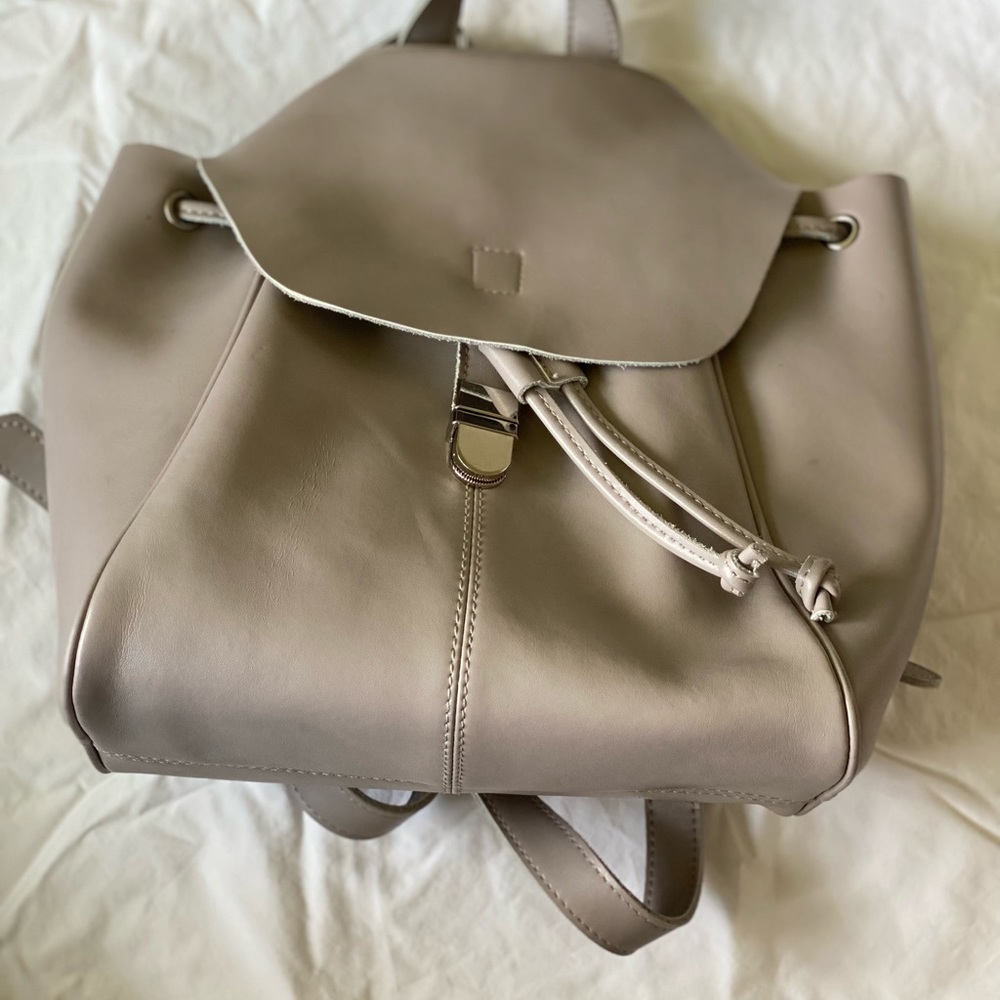 Gray leather backpack